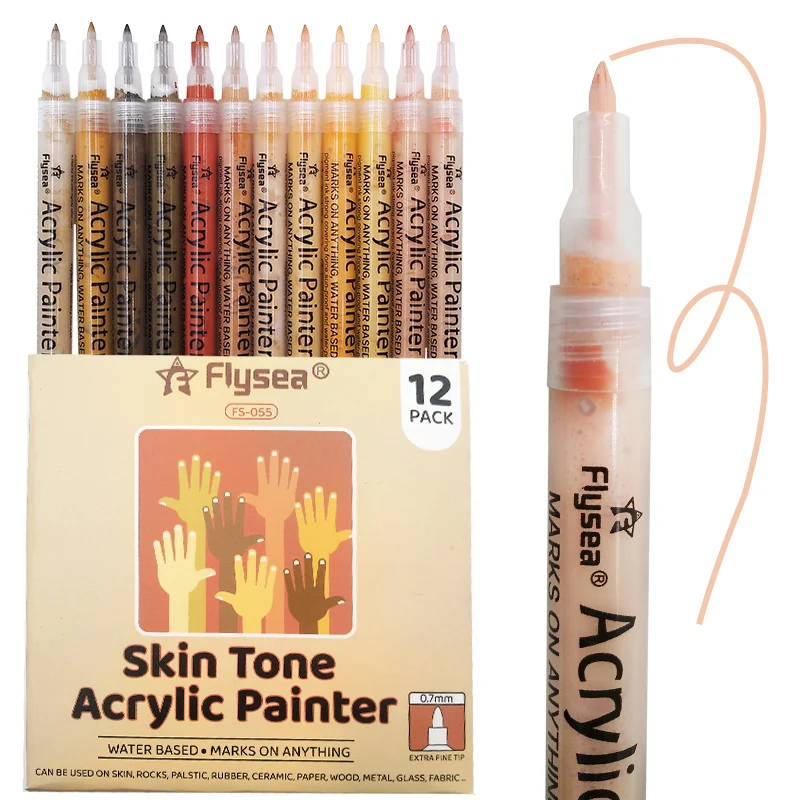 

12 Pack Acrylic Marker Pen Fine Tip Permanent Paint Skin Color Set Flysea from Italy 133*11mm Plastic CN;GUA 0.7mm 055#