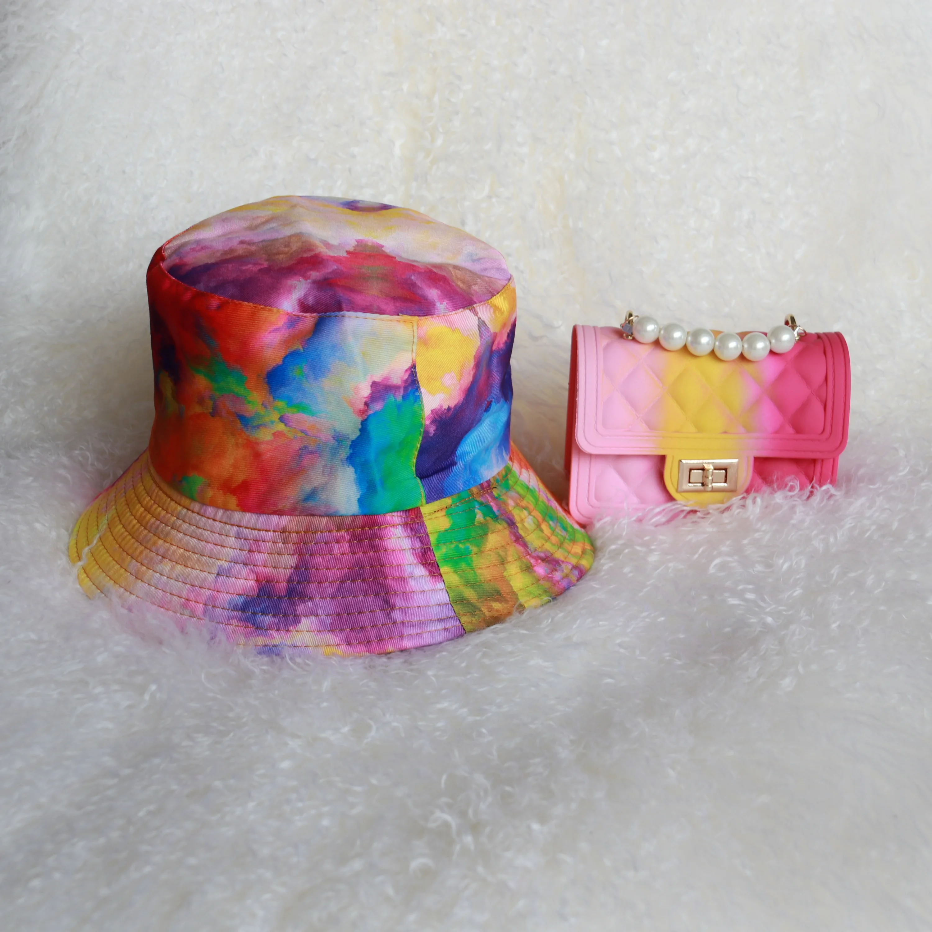 

Factory Supply Colorful Fisherman Hat Women Girls Fashion Wide Brim Summer Bucket Hat and Purse Set