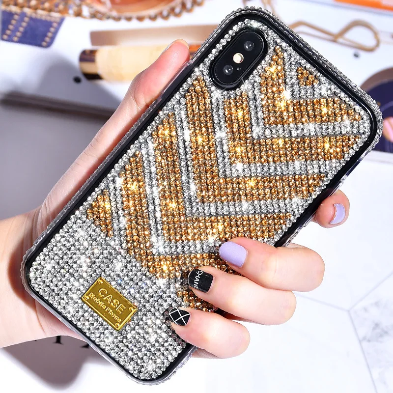 

3D Handmade Crystal Clear Bling Full Diamonds Colorful Shiny Rhinestone 11 12 Pro Max Phone Case For Iphone 12 pro X XS/XR/XS M, Gradient ramp