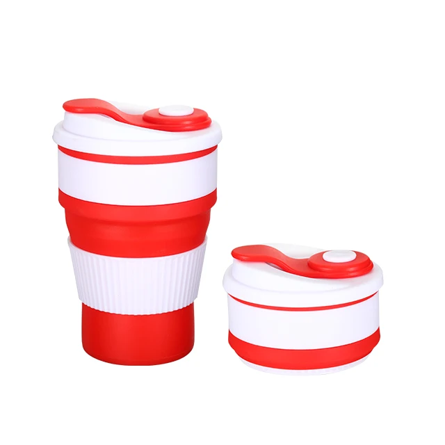 400ml 100% Food Grade silicone foldable cup Reusable silicone collapsible water coffee cup with Lids