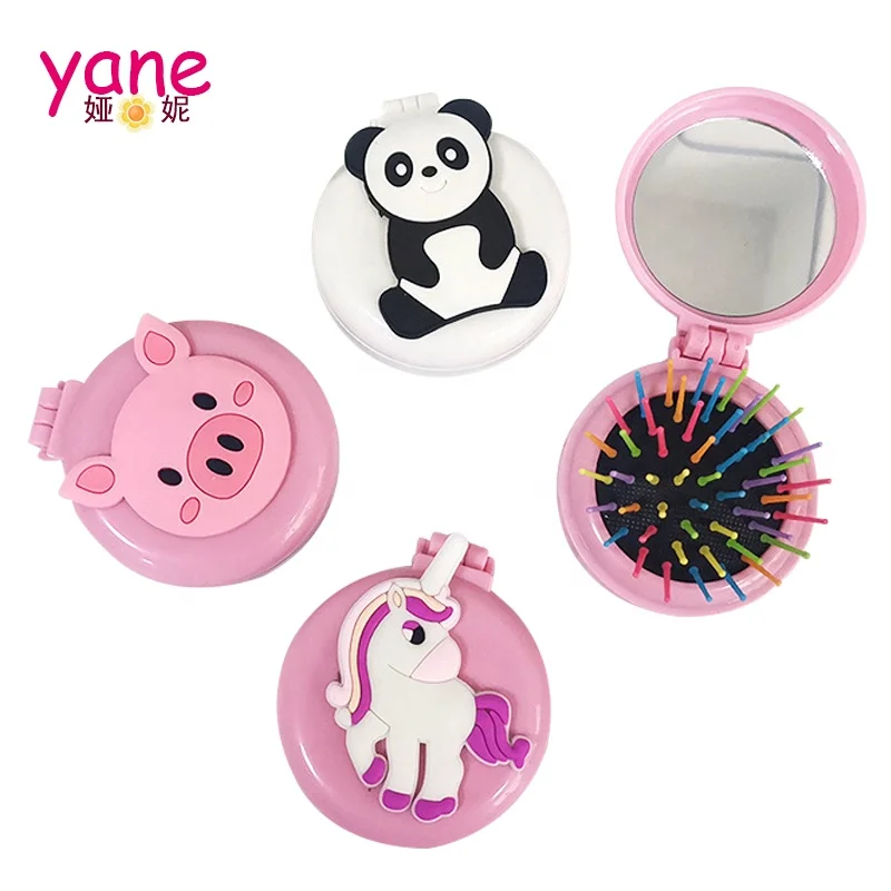 

Cartoon panda mirror hair brush unicorn pig Massage comb kids make up mirror