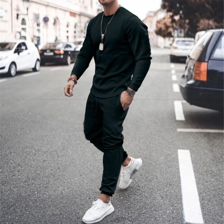 

KX-2128 Hot selling wholesale fall custom workout blank jogging sweat suits 2 piece men's casual tracksuit