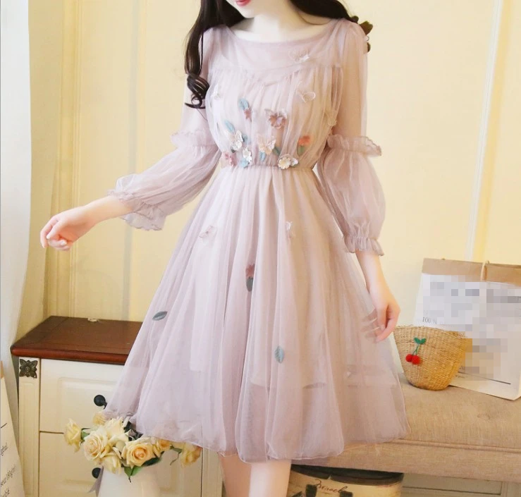 

Summer Net Yarn Lady Dress Korean Woman Dresses Fresh Female Dress