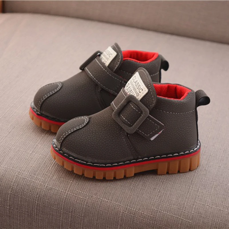 

China Export Cheap Kids Boots Artificial Leather Spring Autumn Shoes for Boys and Girls, Black grey yellow