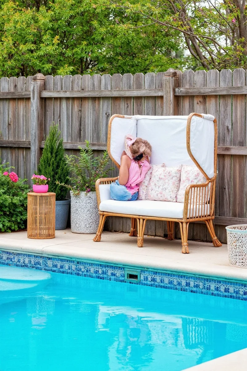Cantilever umbrella and loungers by the pool