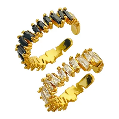 

Ins Simple Design Real Gold Plated Shiny Cubic Zircon Finger Ring Geometric Irregular Square CZ Open Ring For Women Girls Party