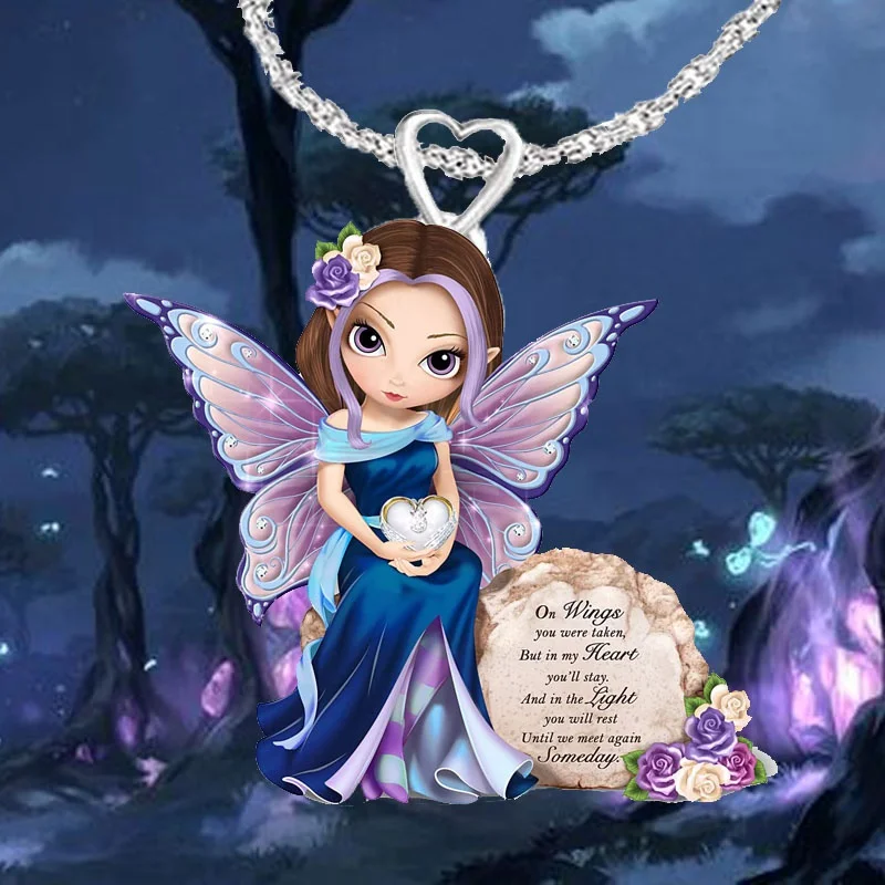 

Birthday Gift Holiday Blue Butterfly Princess Necklace Angel Wings Cute Girly Pendant