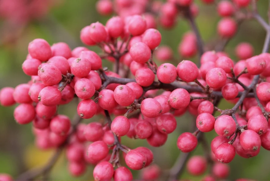 Close-up of Peruvian pepper tree berries showing the characteristic pink drupes in clusters on thin branches