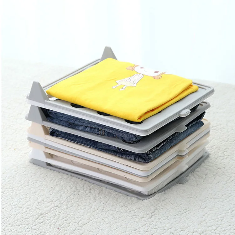 

T157 Stackable Clothes Folder Save Time Quick Clothes Folding Board Big Size Clothes Holder T Shirts Jumpers Organizer, Apricot,white,grey