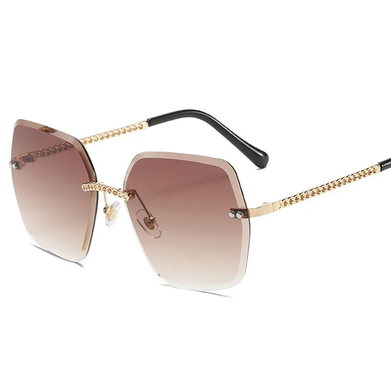 

fashion rimless chain frame sun glasses trendy square sunglasses women men
