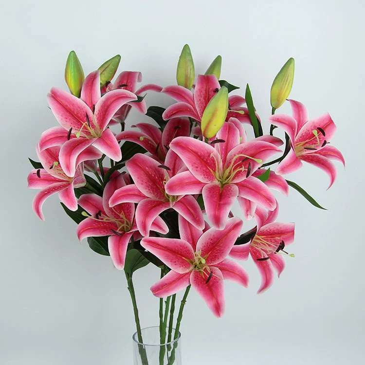 X1125 100cm Colored Lilies White 3 Heads 1 Bud Artificial Silk Tiger
