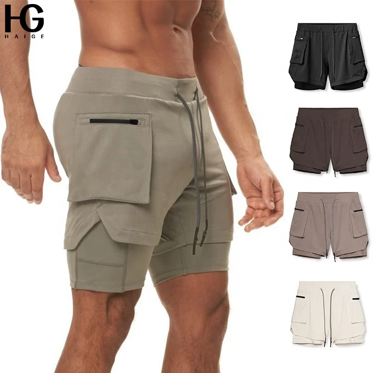 

Wholesale Blank Heavyweight Mens Polyester Cargo Shorts 2 In 1 Sports Cargo Sweat Shorts 5 Inch Inseam Cargo Shorts For Men