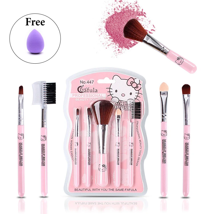 

pink cute foundation brush make up brush set anime kitty natural flat brush plastic box case, Customized color