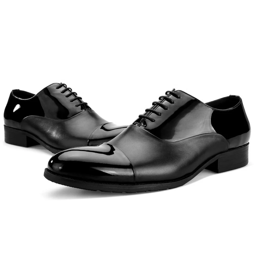 

2020 New collections office dress genuine leather shoes brogue black patent leather oxford shoes for men