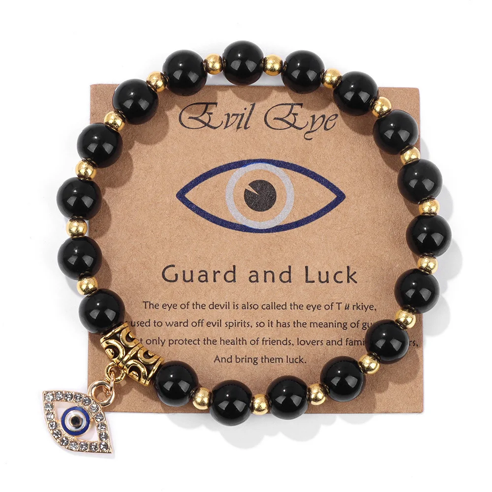 

Lucky Yoga Healing Natural Stone Elastic Bracelet Rhinestone Crystal Evil Eyes Charm Bracelet