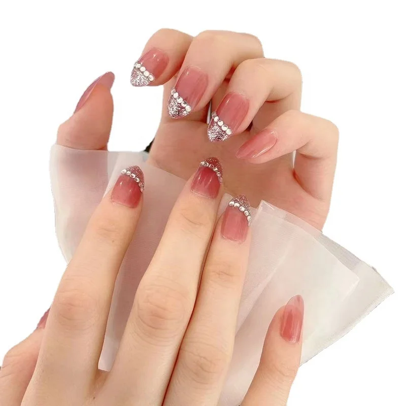 

Wearing Nail Nail Patch Transparent Pink Silver Foil Diamond Long Jewelry