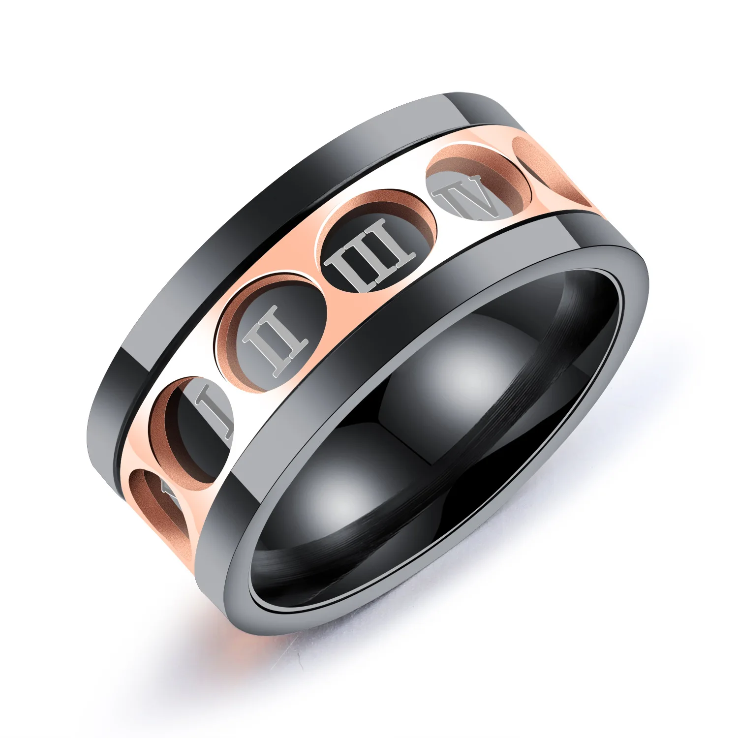 

Men Fashion Metal Rotatable Roman Numerals Titanium Stainless Steel Jewelry Ring, Black