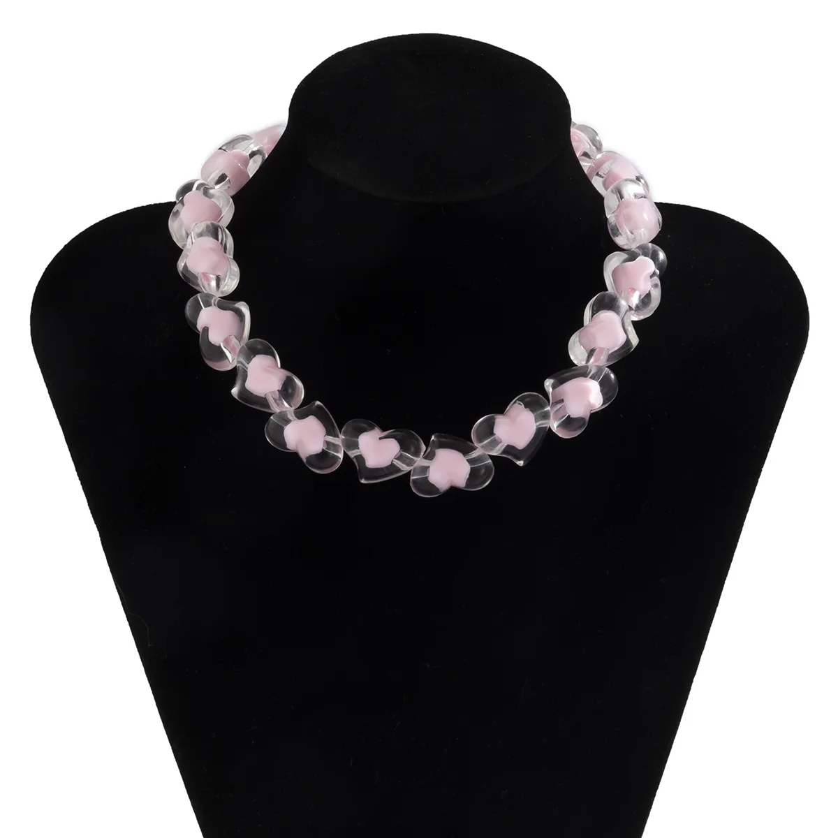 

2021 Harajuku Bohemian Punk Handmade Acrylic Spacer Beads Choker For Women Love Heart Shape Clear Transparent Beaded Necklace