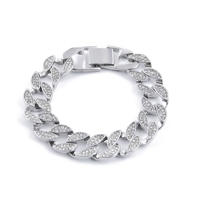 

Blues RTS High Quality Gift Zinc Alloy two row Rhinestone chunky cuban bracelet