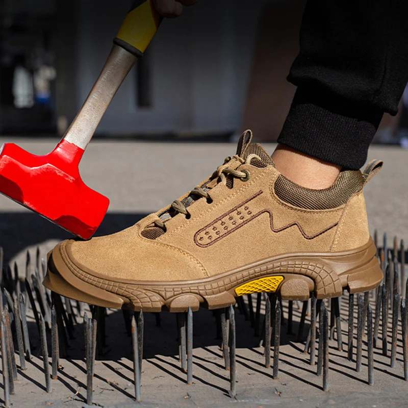 

Diansen Non-Slip Anti-Smash Steel Toe Indestructible Men's Welding Work Boots Safety Shoes, Black khaki