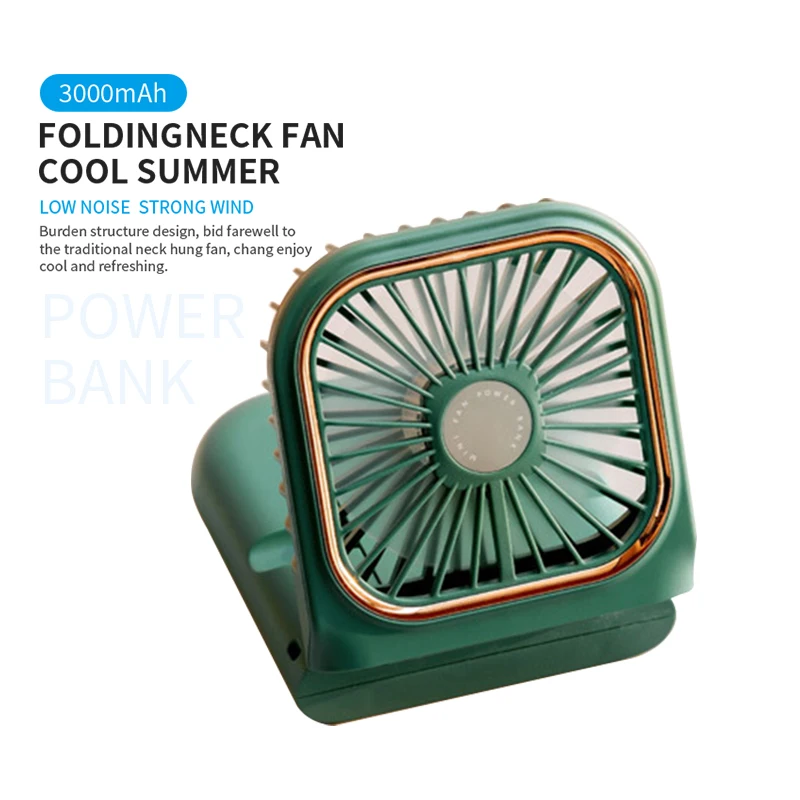 

Multi-functional Usb Charging Mini Power Bank 3 Gears Adjustable Mini Fan Mobile Phone Holder Hanging Neck Fan