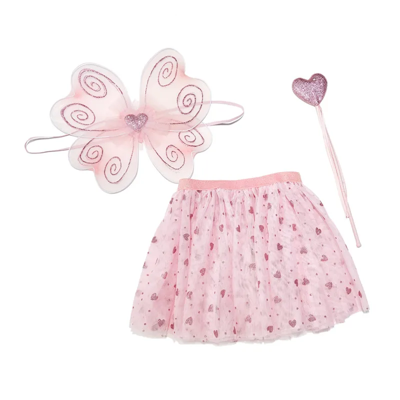 

Girl Princess Children Clothing Red Heart Fairy Tutu Skirt Set With Butterfly Wings And Wand tutu dress