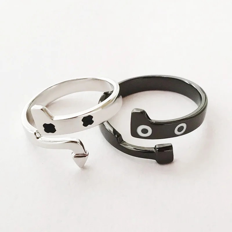 

Original design S925 sterling silver lovers XO ring Japan and South Korea personality creative men and women open pair ring, Black and silver