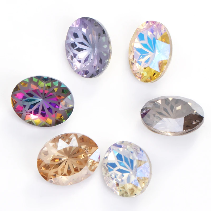 

Wholesale Colorful electroplating Lotus Oval Pointed rhinestones Point Back Glass Rhinestones