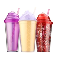 

In Stock Many Style Wholesale 16oz Plastic Coffee Tumbler Double Wall Water Tumbler With Dome lid and straw