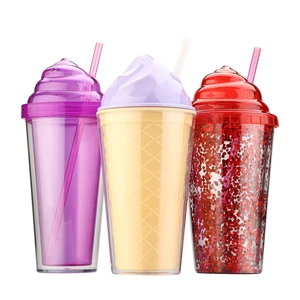Image of In Stock Many Style Wholesale 16oz Plastic Coffee Tumbler Double Wall Water Tumbler With Dome lid and straw
