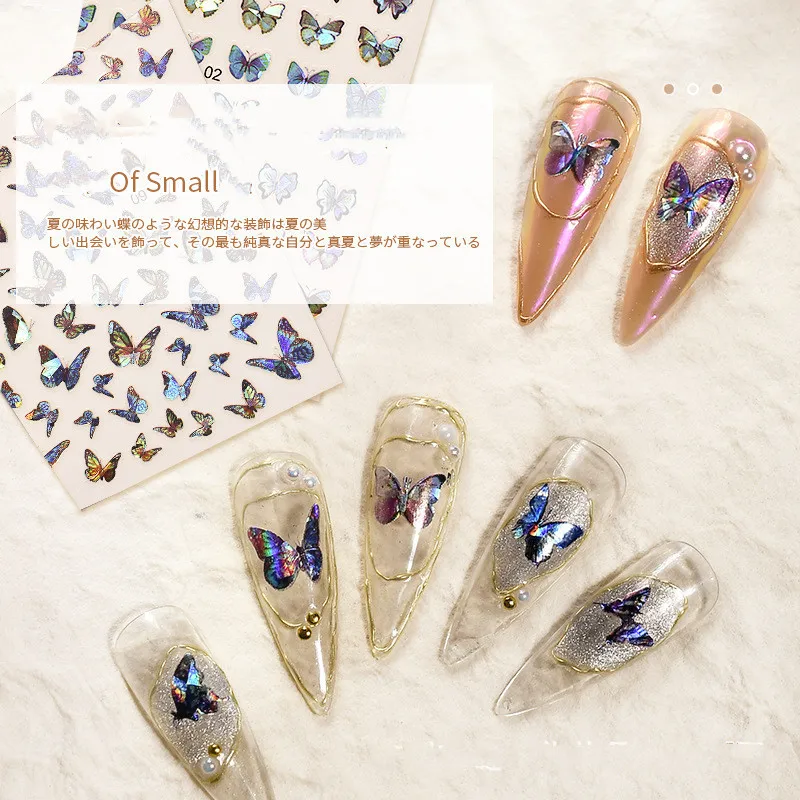 

RTS 2021 New Design Butterfly Adhesive Sticker Nail Accessories Laser Sticker Creative DIY Nail Decals