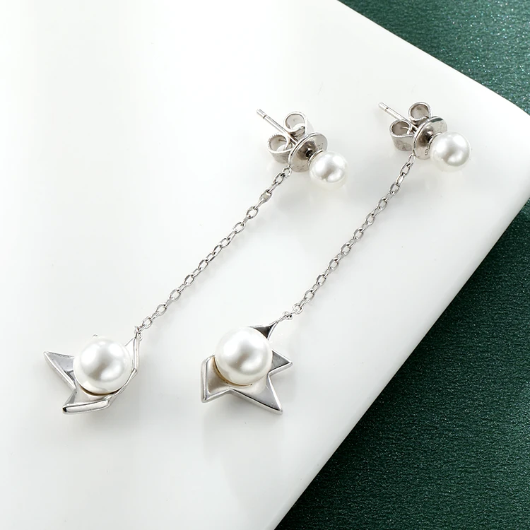 

Elegant 925 sterling silver pearl earrings women wedding party long drop pearl earrings custom earrings jewelry