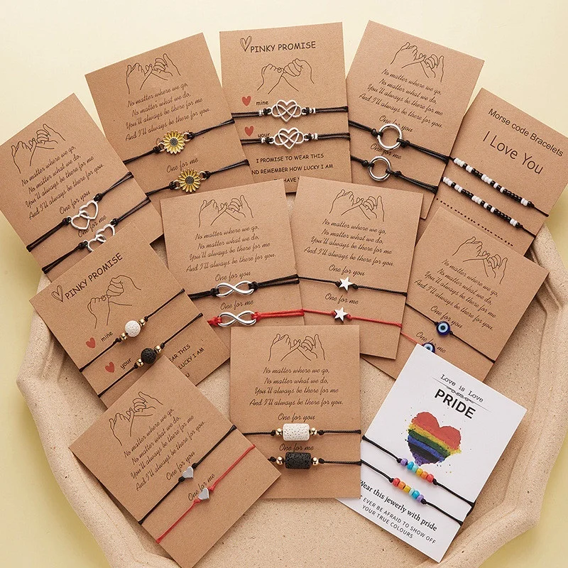 

Wholesale Fashion Paper Card Morse Code Love 8 Eternal Character Beaded Rope Bracelet Set Jewelry For Couples
