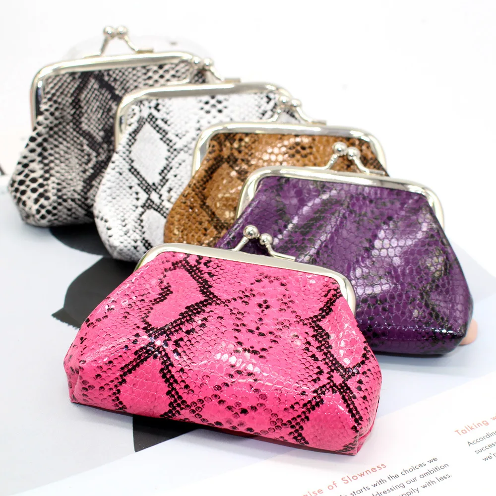 

Hot Selling Snakeskin Purses Autumn Winter Alloy Hasp Python Snake Print PU Leather Small 9x7cm Mini Coin Holder Purse Bag, 5 choices