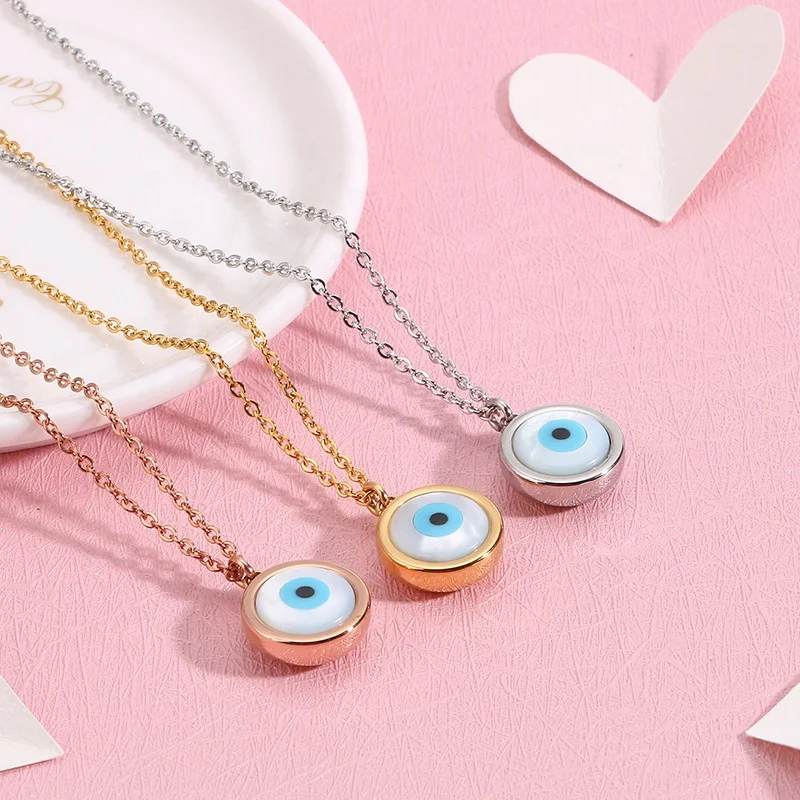 

Korean Hot Selling Jewelry Evil Eye 18k Gold Plated Pendant Necklace Female Stainless Steel Necklace Jewelry