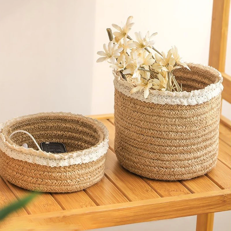 

desktop jute storage basket vintage woven basket jute organizer
