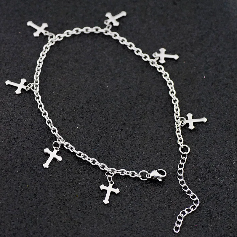

AC1005 Body Foot Jewelry Chic Dainty MInimal Stainless Steel Cross Charm Anklets Bracelet for Women Girls