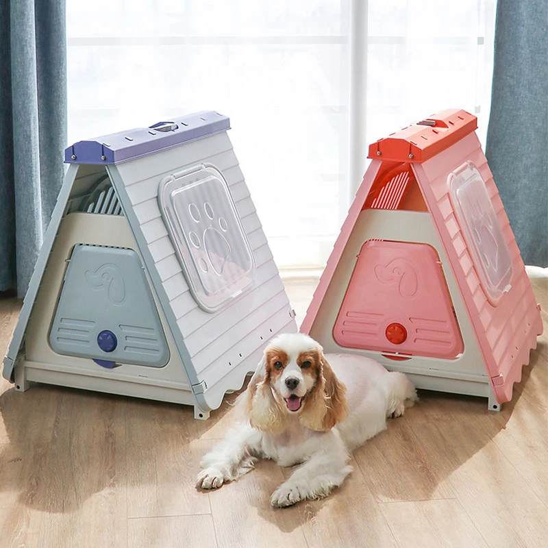 

Triangle Shape Kennel Luxury Dog Cage Plastic Pet Cage Dog House, Blue/pink