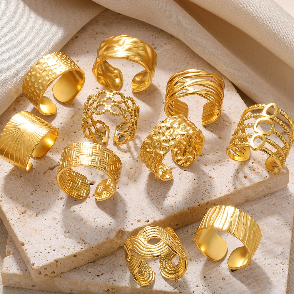 

New Stainless Steel 18k Gold Cross Eyes Chunky Open Finger Ring Women Men Irregular Letter Stacking Knuckle Rings Jewelry Gift