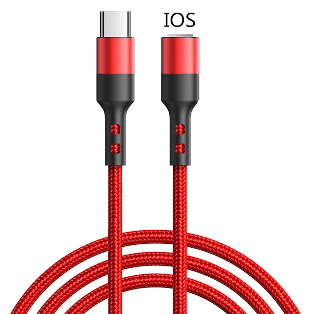 

3A Fast Charging Type-C to Lighting 20W PD Cable C-L Nylon Braided Charging Data Cable for iPhone, Black, red