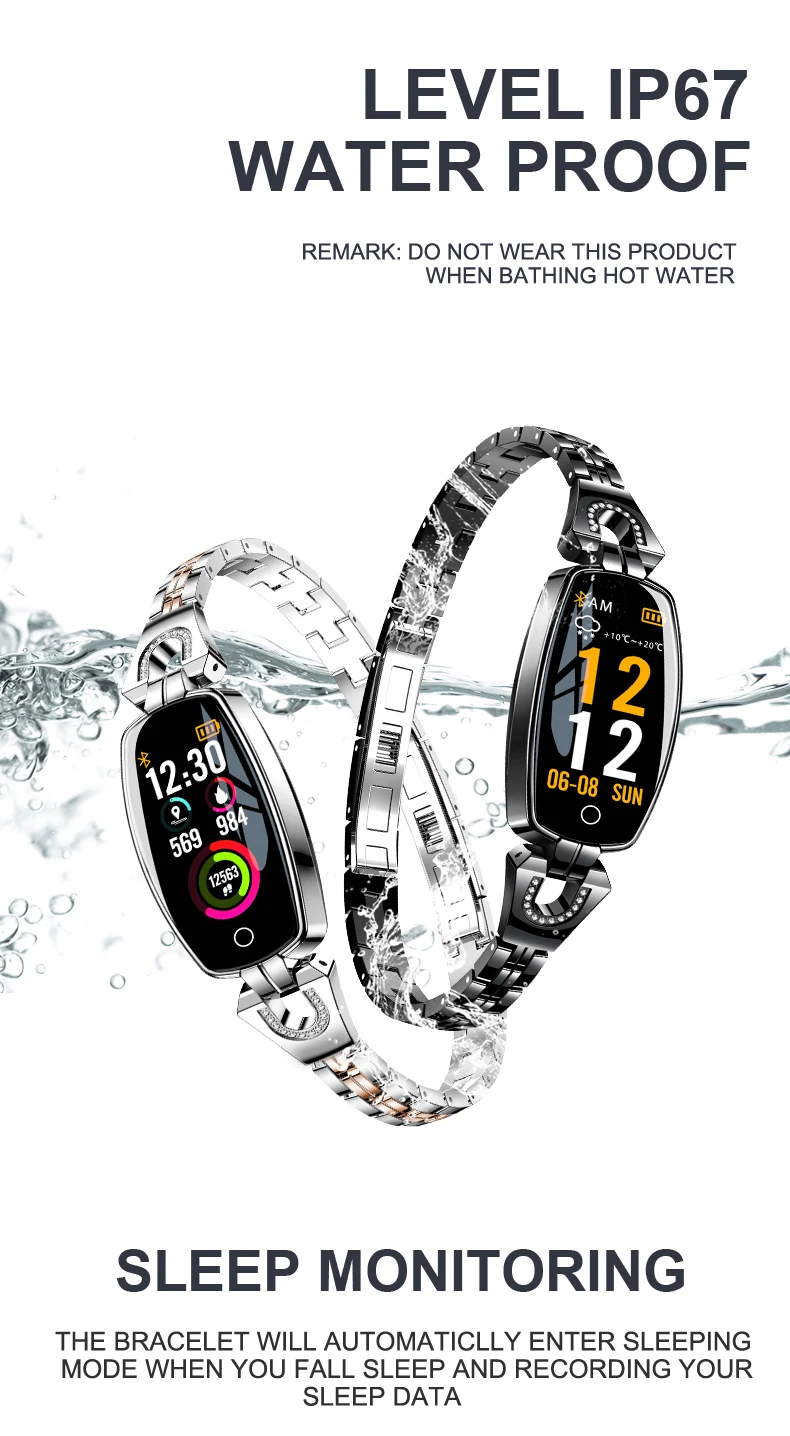 0.96 Color Screen H8 Smart Bracelet with IP67 waterproof Heart Rate Blood Pressure Monitor for Women (6).jpg
