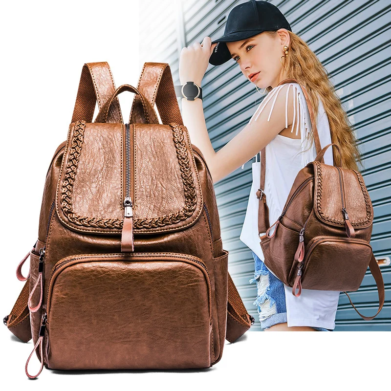 

2021 Fashion trendy vegan PU leather ladies sling back pack anti theft girls small bag backpacks women, 2 colors