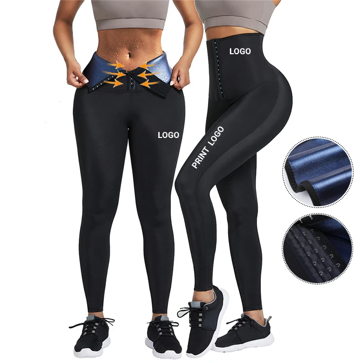 

Custom Logo Fitness Sauna Sweat Fitness Leggings Adjustable Hooke Tummy Trimmer Waist Trainer Corset Leggings, As show