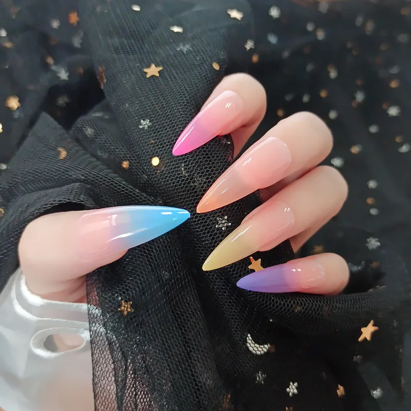 

Naixi New Custom Design Luxury Personality Long Coffin Oval Finger Nails Full Cover Artificial Art Press On Acrylic Nails Tips, Natural,multi-color,customized color