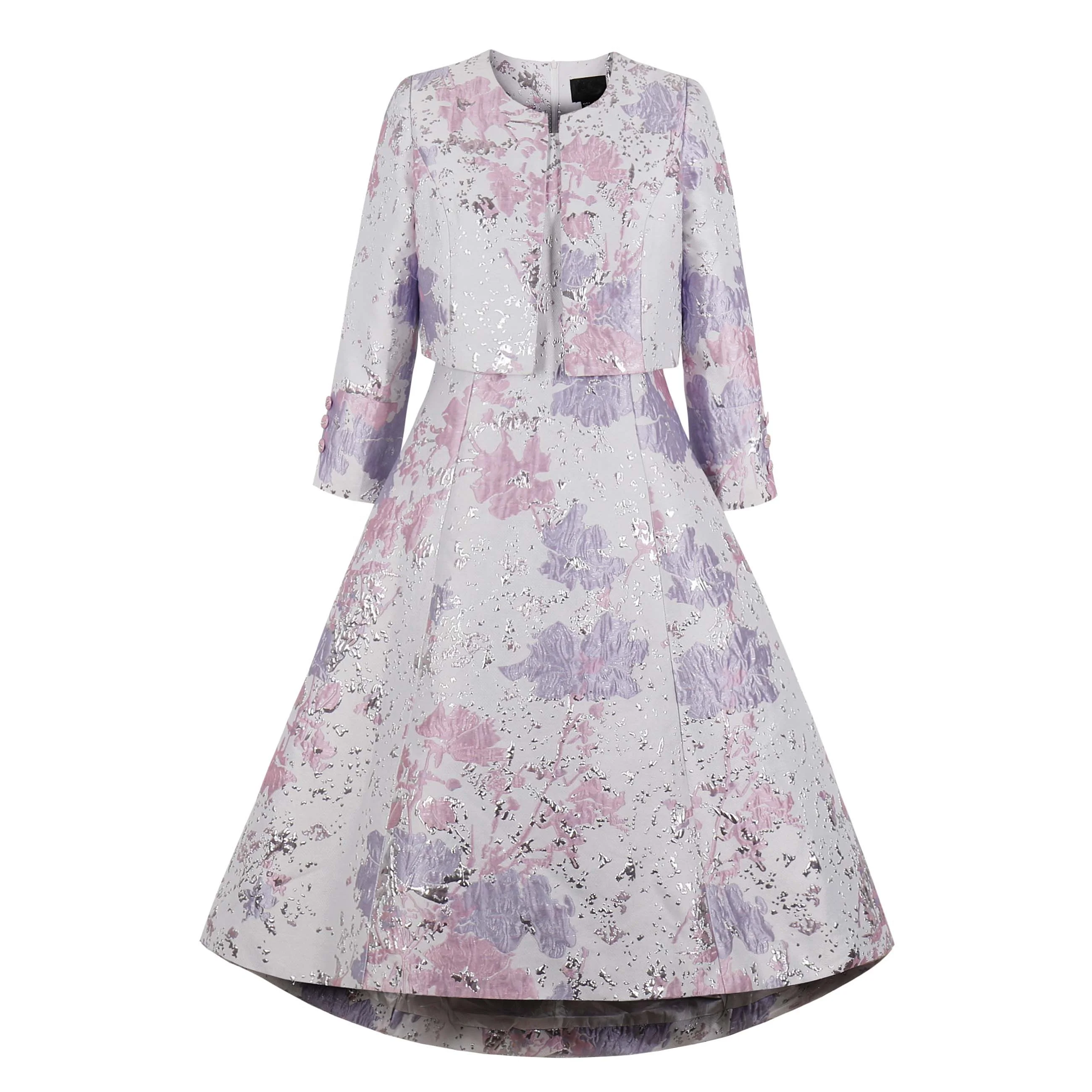 

J-6082 wholesale embroidery 2pcs dresses plus size dress and coat two pieces suits for women