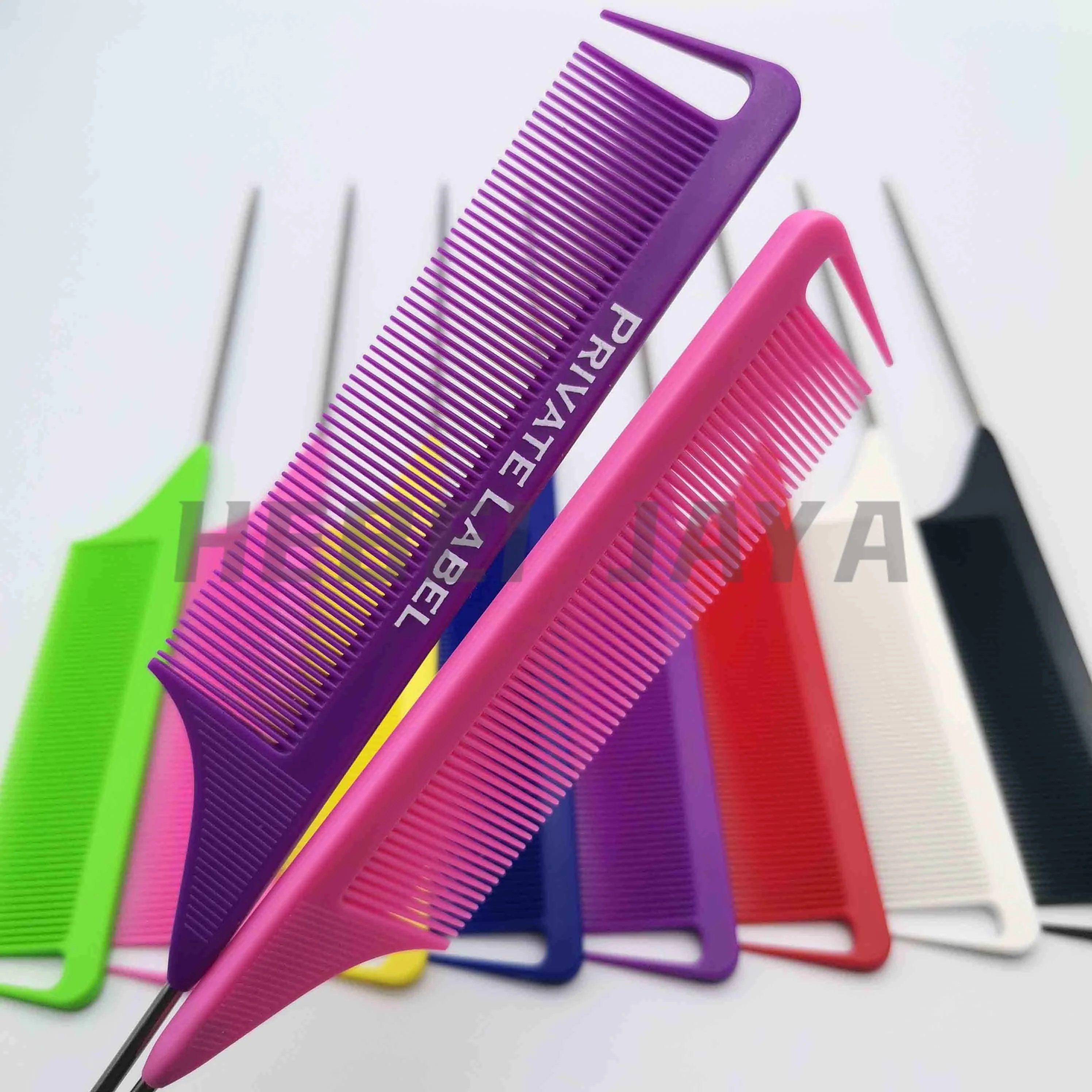 

Antistatic heat resistant custom logo peine carbon hair precision rat tail parting comb with private label, Customized color