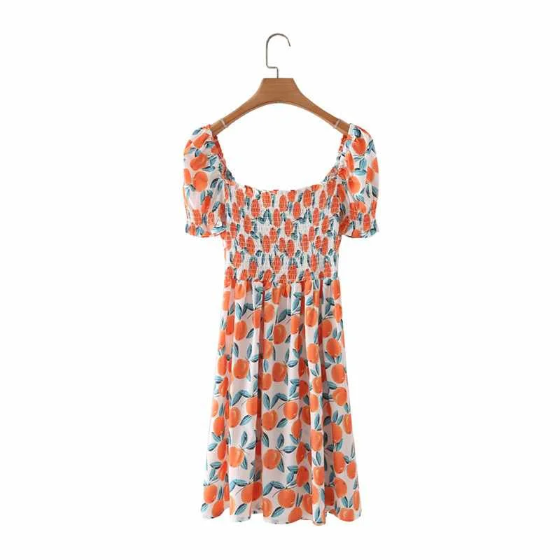 

Spring And Summer New Beauty Dress Fashion Tropical Fruit Print Lace-up Short-sleeved Dress, Purple,green,black,blue