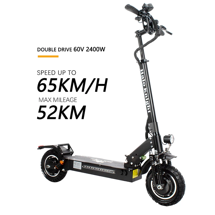 

Halo Knight Double Brake 60V 2400W Adjustable Height Foldable Adult Electric Scooters Off Road 10inch 2 Wheel Scooter