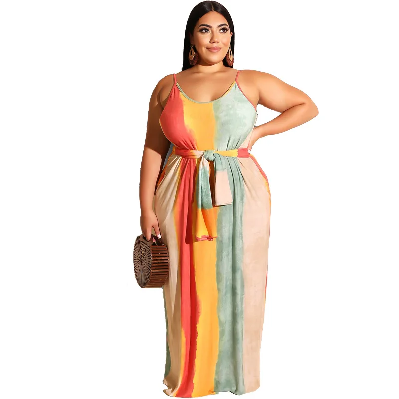 

2021 New Arrival Women Colour Large Size Apparel Ladies Sling Maxi Clothing Sleeveless Loose Long Dress summer wears women