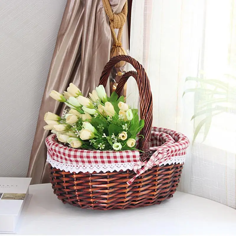 

Wicker Picnic Gift Empty Oval Willow Woven Easter Large Storage Wine Basket with Hand